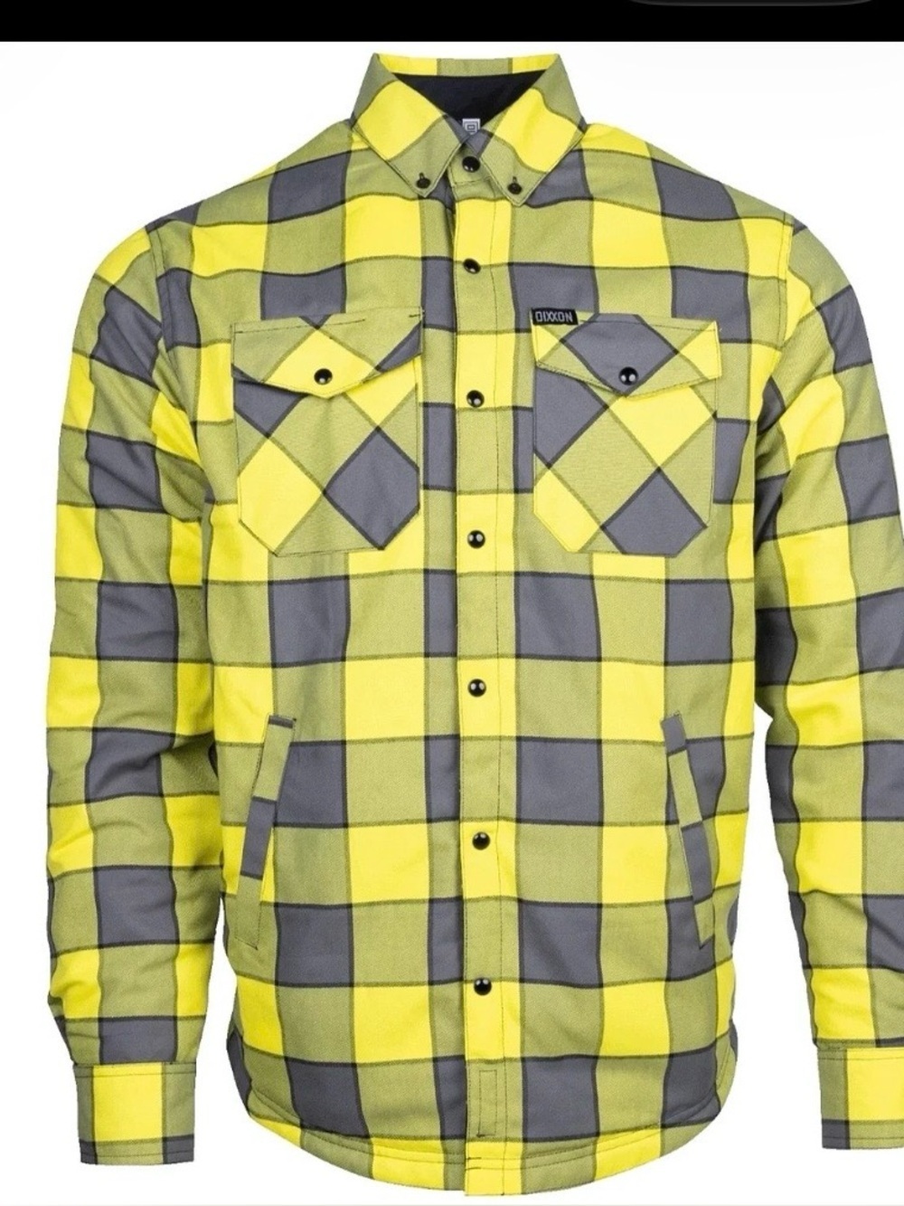 DIXXON Flannel "Defender" Men's Yellow Black Reversible Plaid Snap Jacket small